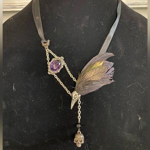 Handmade black crow necklace